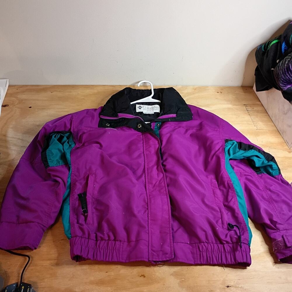 Vintage Columbia Sportswear Ladies M Purple Teal Black Radial Sleeve Ski Jacket